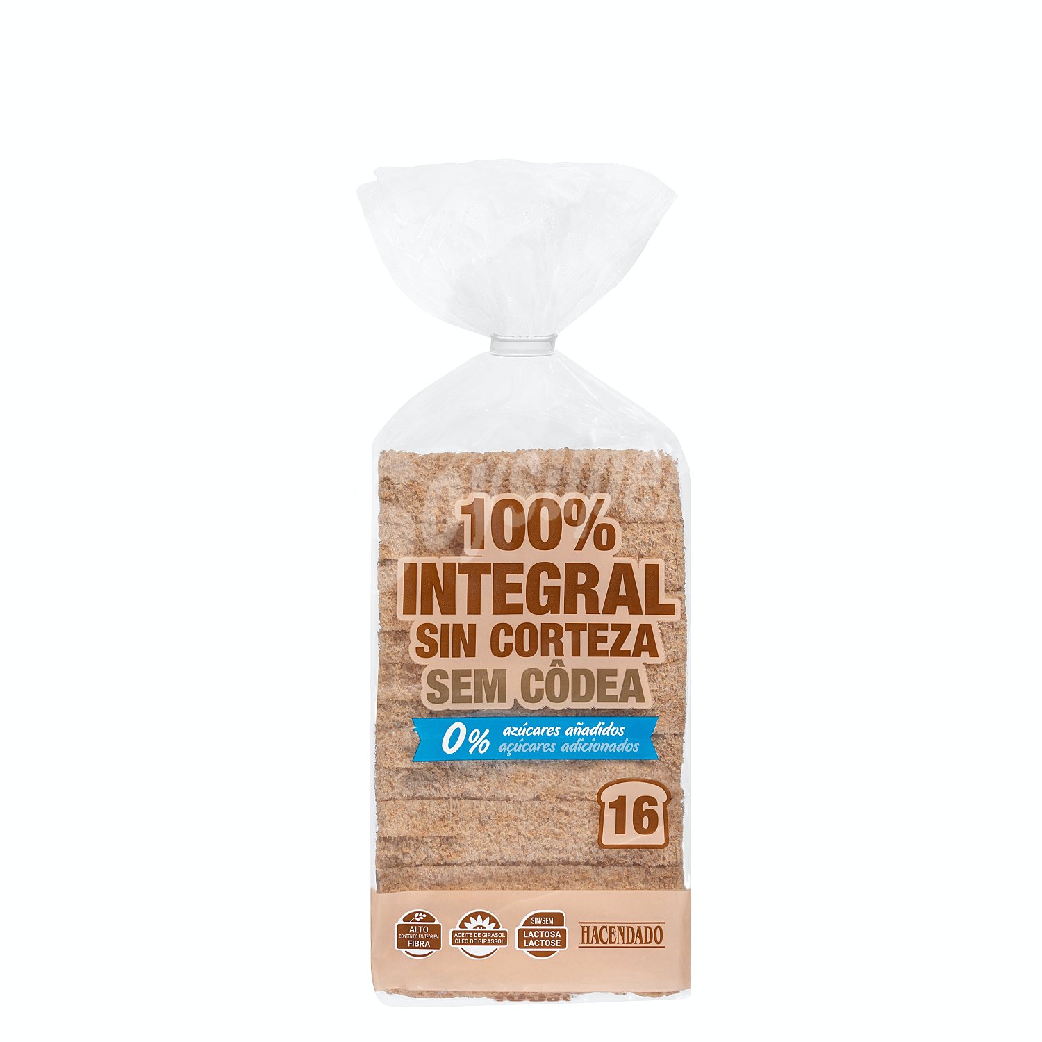 Pan molde 100% integral sin corteza (sin azucares añadidos)