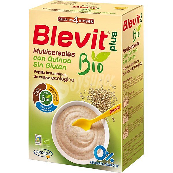 Plus Bio Multicereales con Quinoa papilla con cereales integrales desde los 4 meses de grano completo sin gluten y procedente de agricultura ecológica 0% azúcares