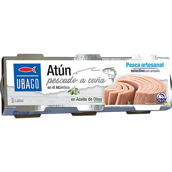 Atún pescado a la caña en aceite de oliva neto escurrido