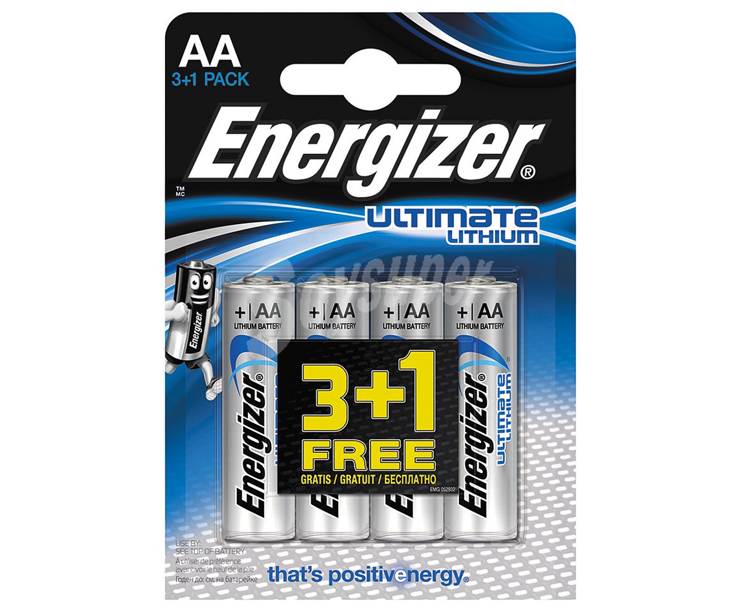 Pack de 3+1 pilas de litio AA, FR6, 1,5V Lithium Ultimate Lithium