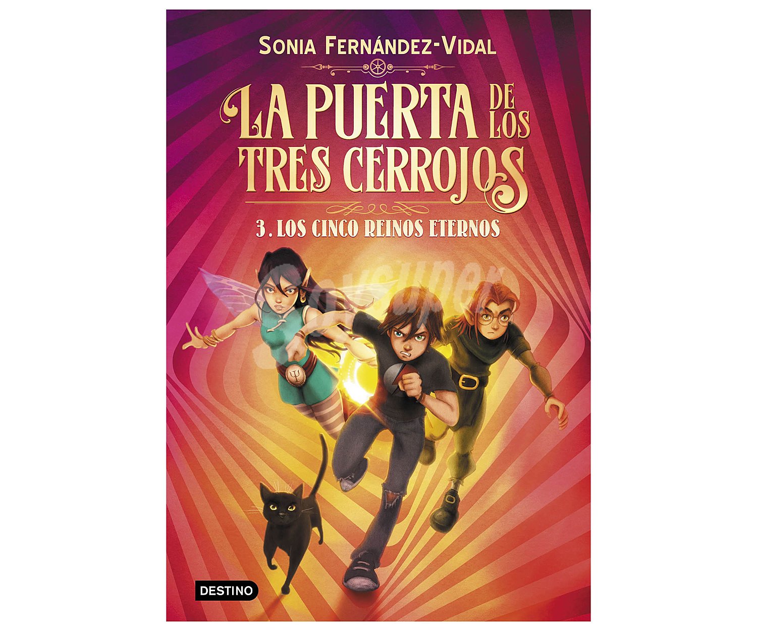 La puerta de los tres cerrojos 3, los cinco reinos eternos, sonia fernandez. Género: infantil. Editorial Planeta.