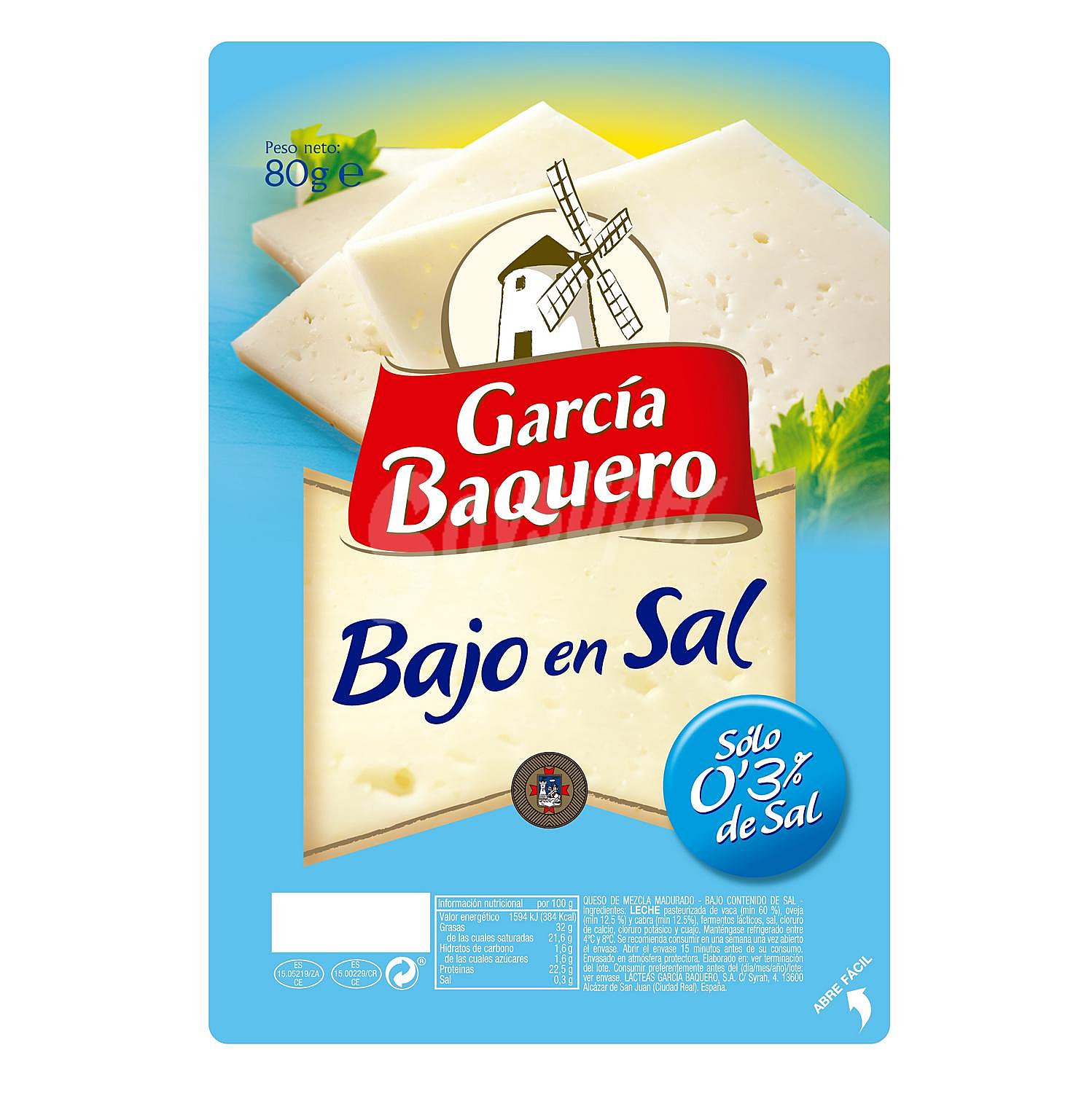 Queso en lonchas tierno bajo en sal García Baquero