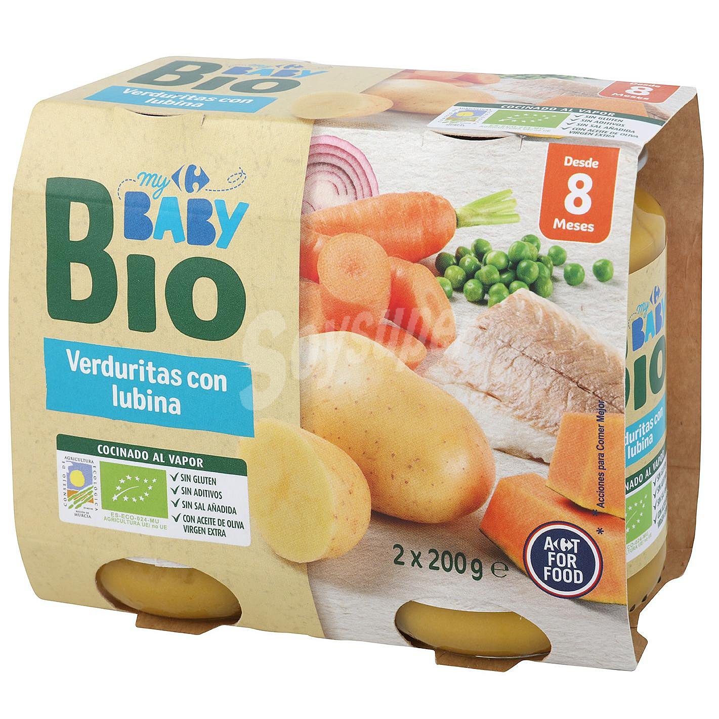 Tarrito de verduras con lubina desde 8 meses ecológico Carrefour Baby Bio sin gluten