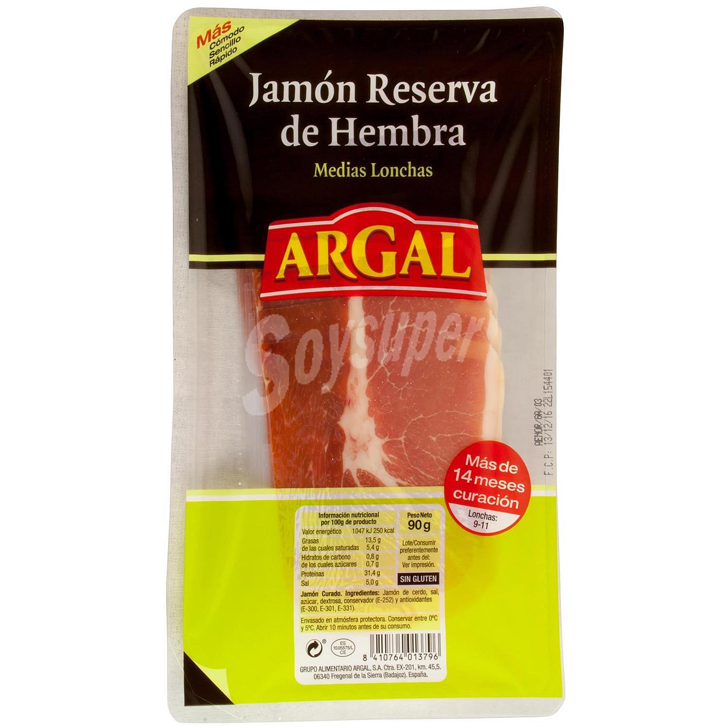 Jamón reserva de hembra medias lonchas sin gluten