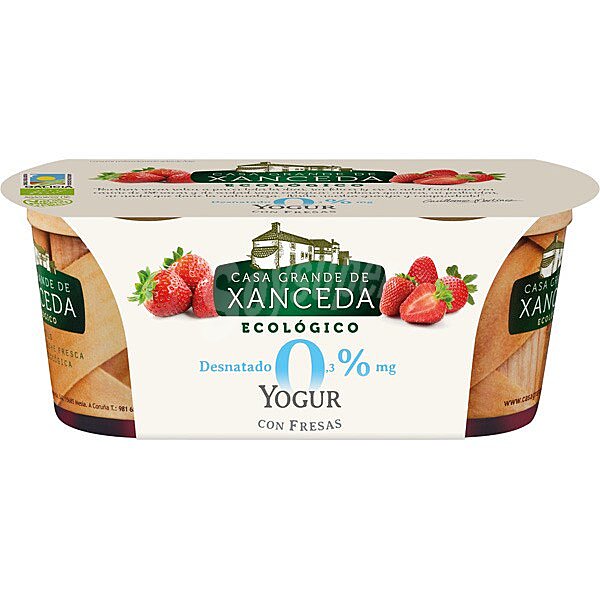 Yogur con fresas desnatado 0,3 m.g. sin gluten ecológico