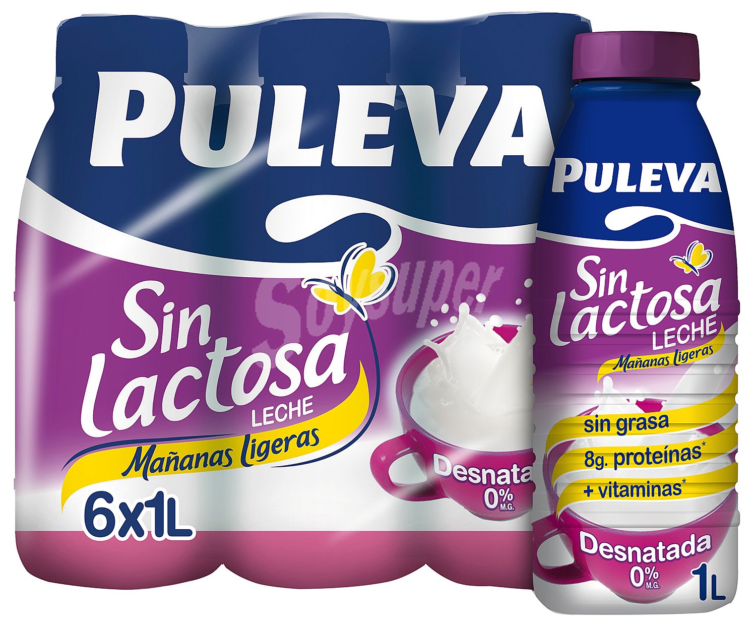 Puleva Leche desnatada (0% materia grasa) de vaca, sin lactosa puleva Mañanas ligeras