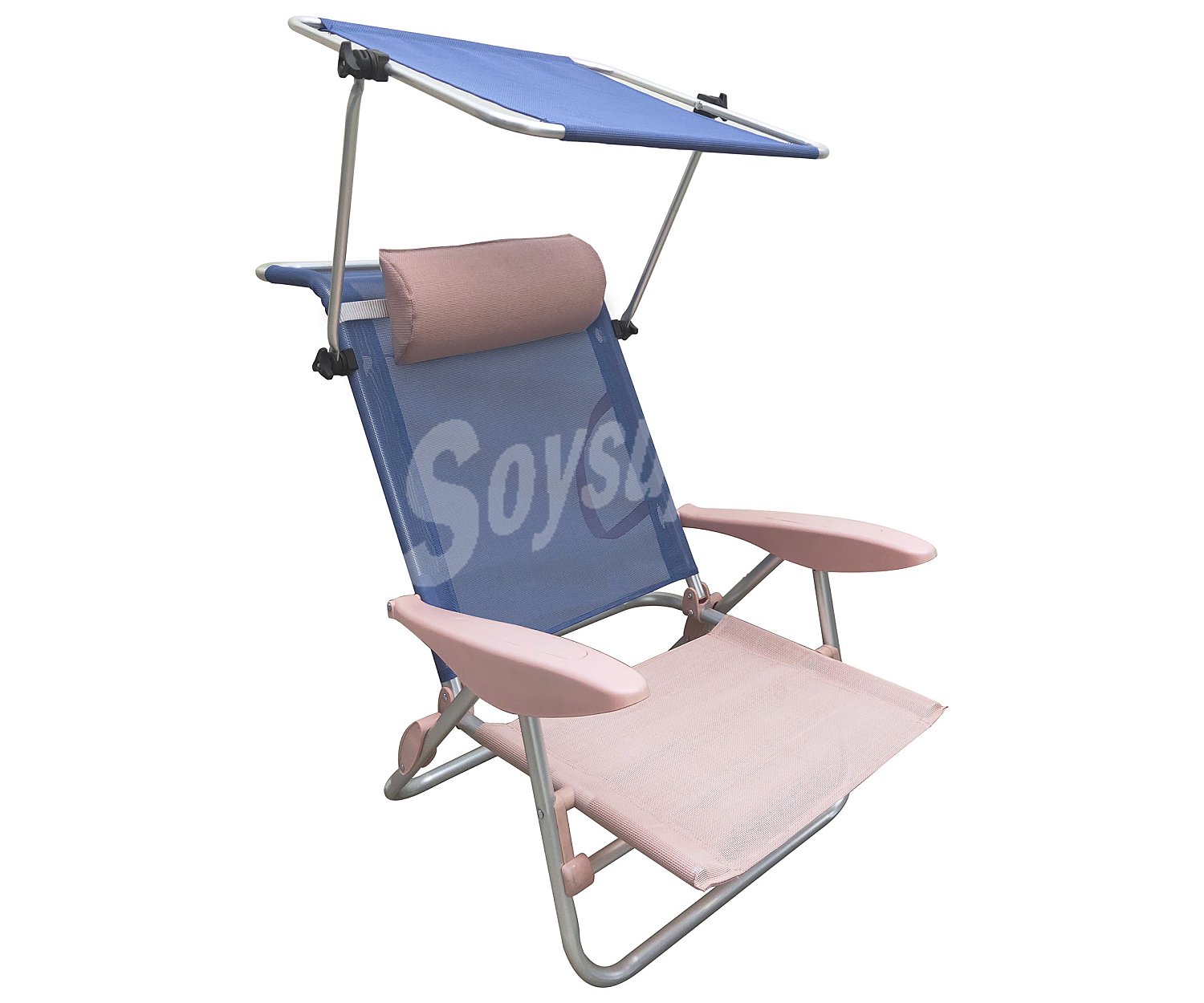 Silla de playa plegable con protector solar muy práctica para transportar, color azul o naranja, ikunik