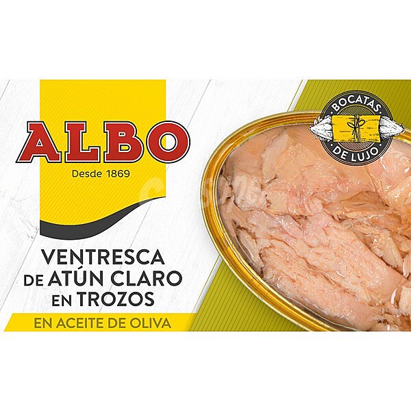 Ventresca de atún claro en trozos en aceite de oliva