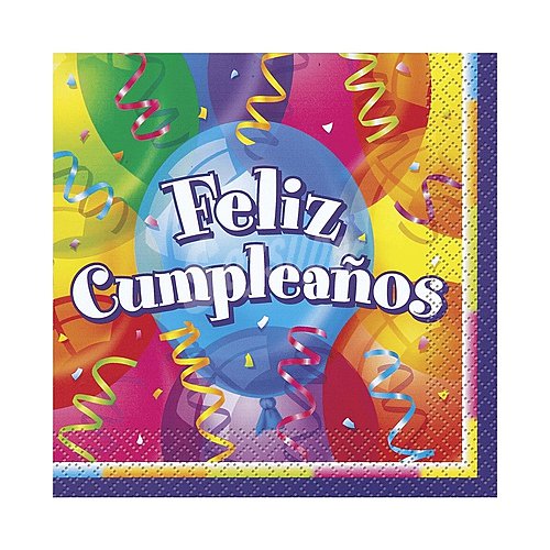 Servilletas desechables, estampado Feliz cumpleaños, 33x33cm., partygram