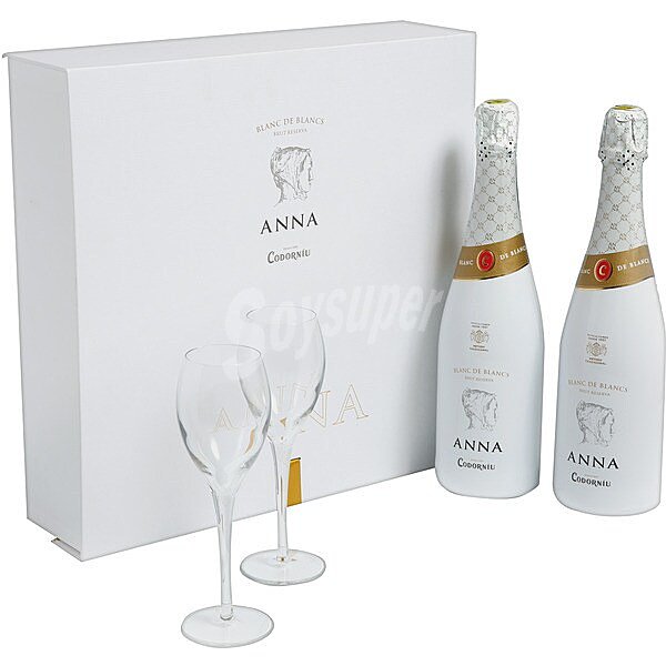 Blanc de Blancs cava brut Estuche 2 botellas 75 cl con regalo de dos copas