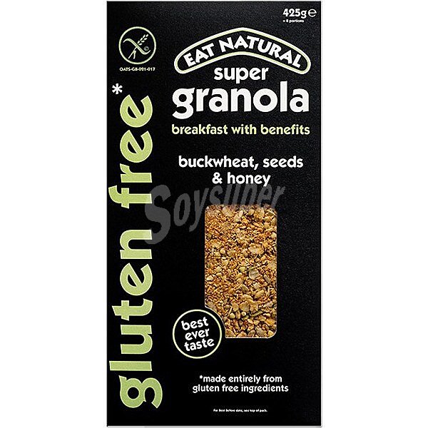 Super granola de trigo sarraceno semillas y miel sin gluten envase 425 g