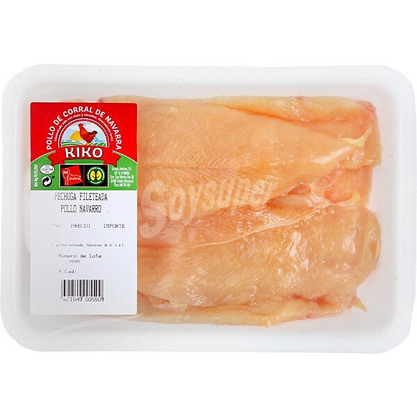 Pollo de corral navarro pechuga fileteada peso aproximado bandeja 500 g