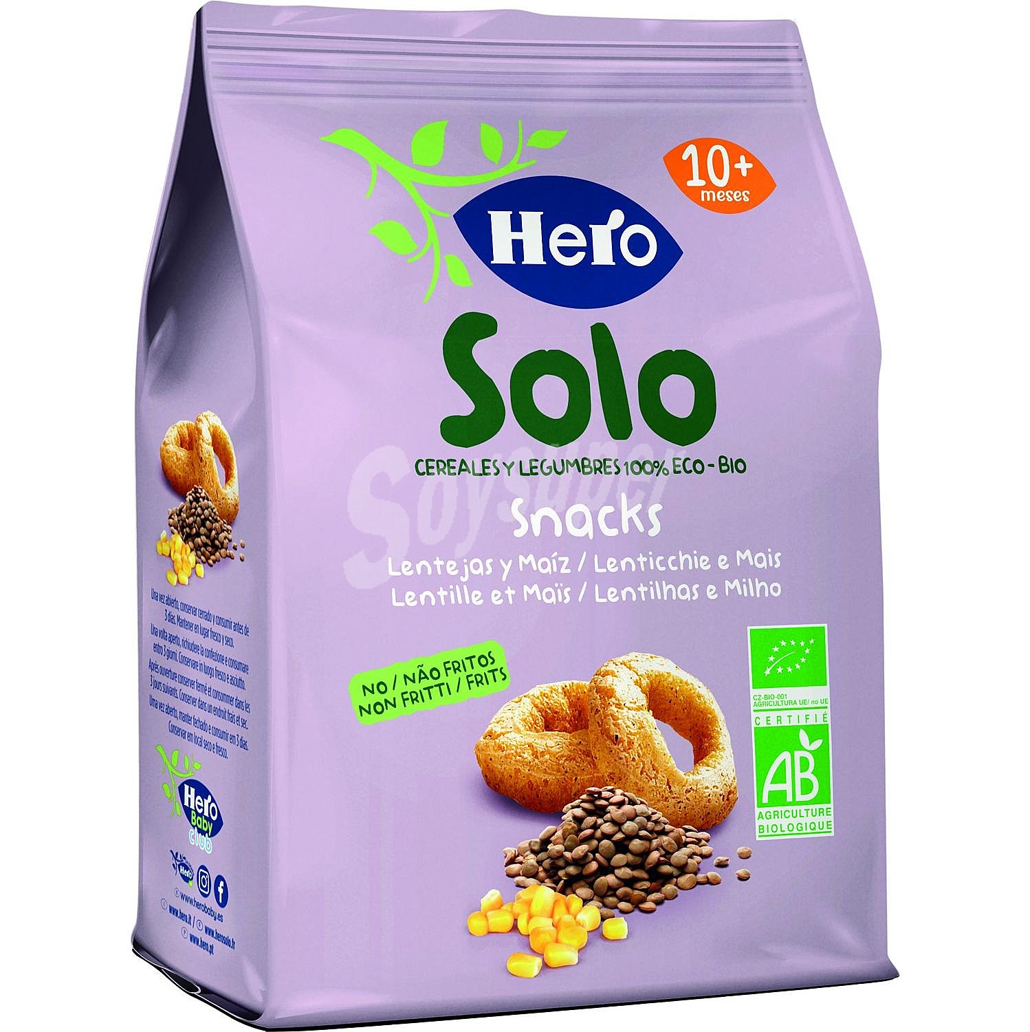 Snacks de lentejas y maíz desde 10 meses ecológico Hero Solo