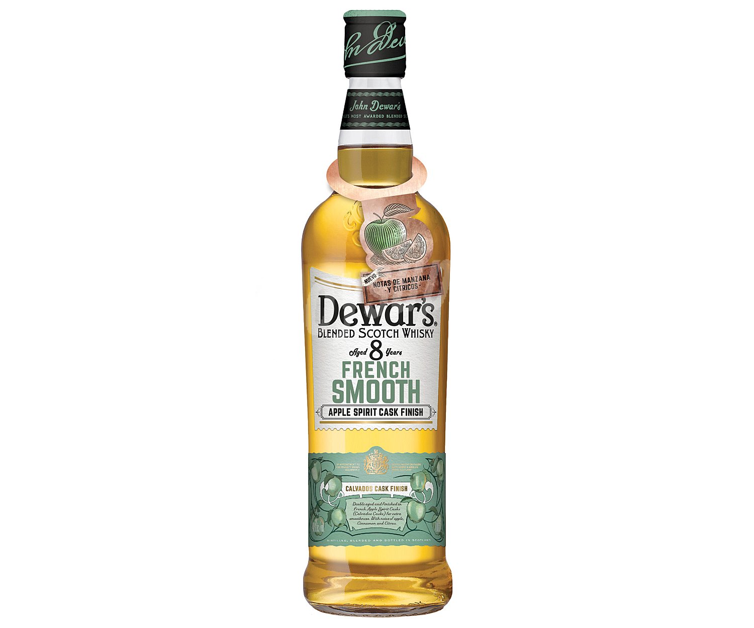 Dewars Whisky blended destilado, envejecido (8 años) y embotellado en Escocia con un toque de manzana y cítricos dewars Frech smooht