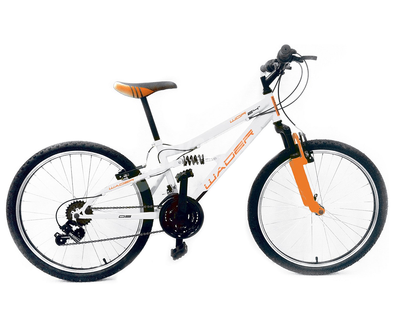 Bici de montaña full supension con 18 velocidades, cuadro de acero y frenos v-brake, wader.