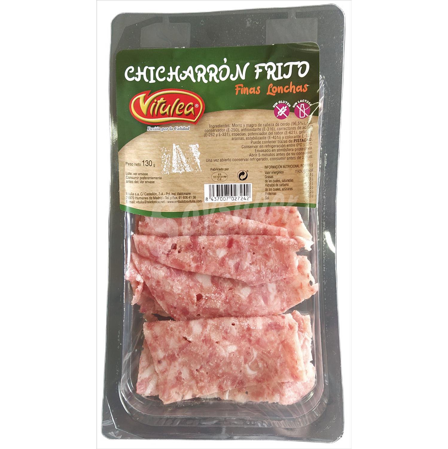 Chicharrón frito finas lonchas sin gluten y sin lactosa