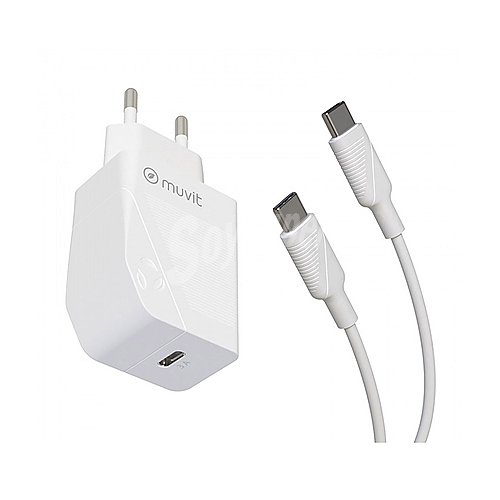 Cargador Usb tipo-c + cable tipo-c muvit, 20W, 3A, longitud 1m