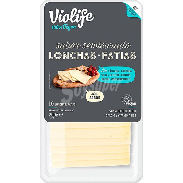 Lonchas veganas sabor queso semicurado sin gluten y sin lactosa