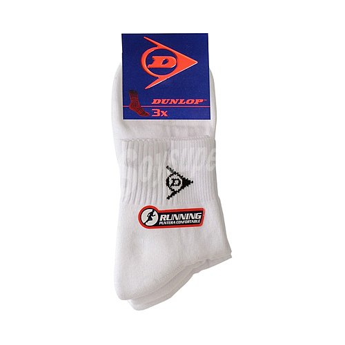 Pares de calcetines tobilleros dunlop Running, color blanco, talla 39/42