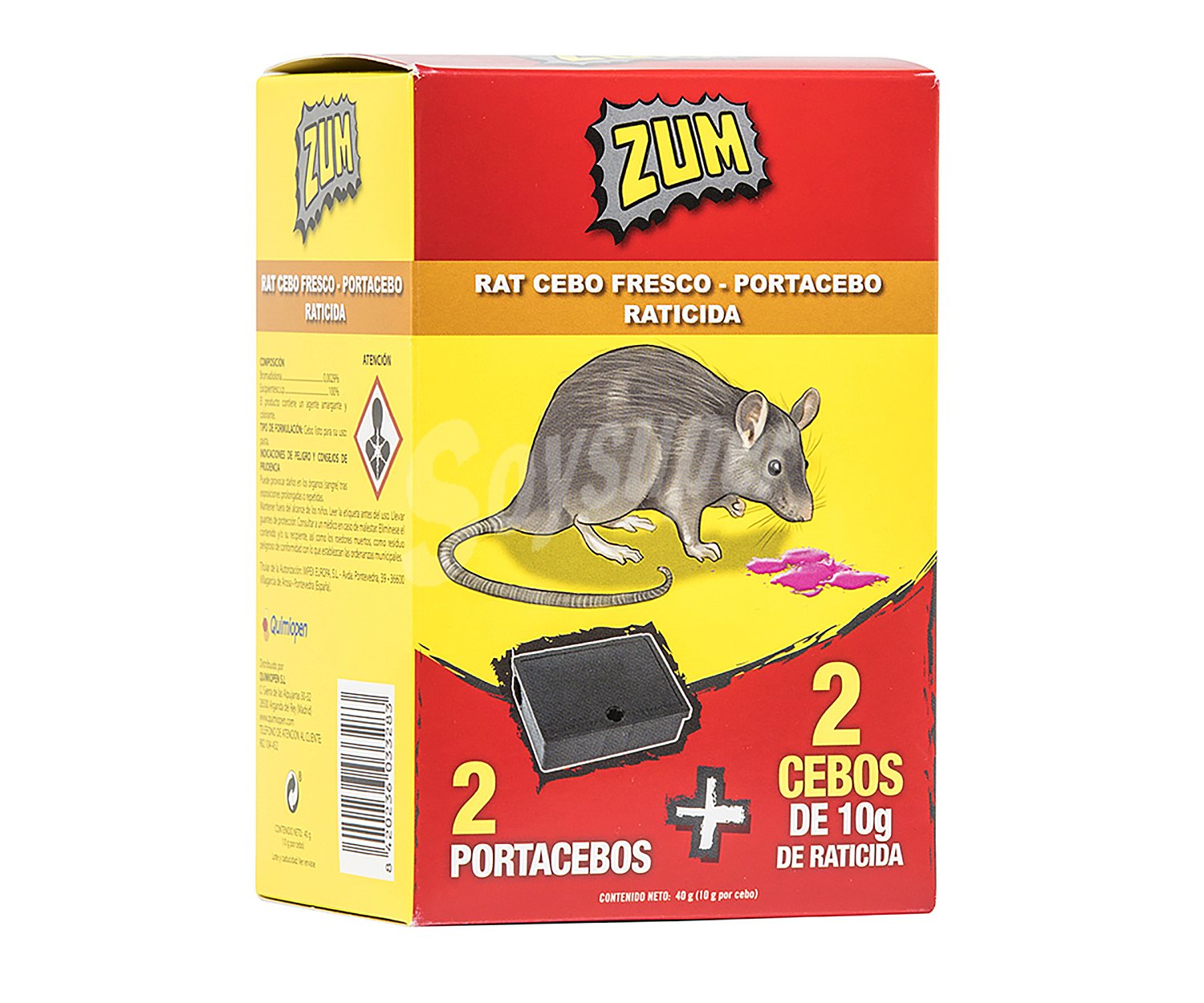 Caja con 2 cebos frescos exterminadores de ratas y ratones + 2 portacebos ZUM