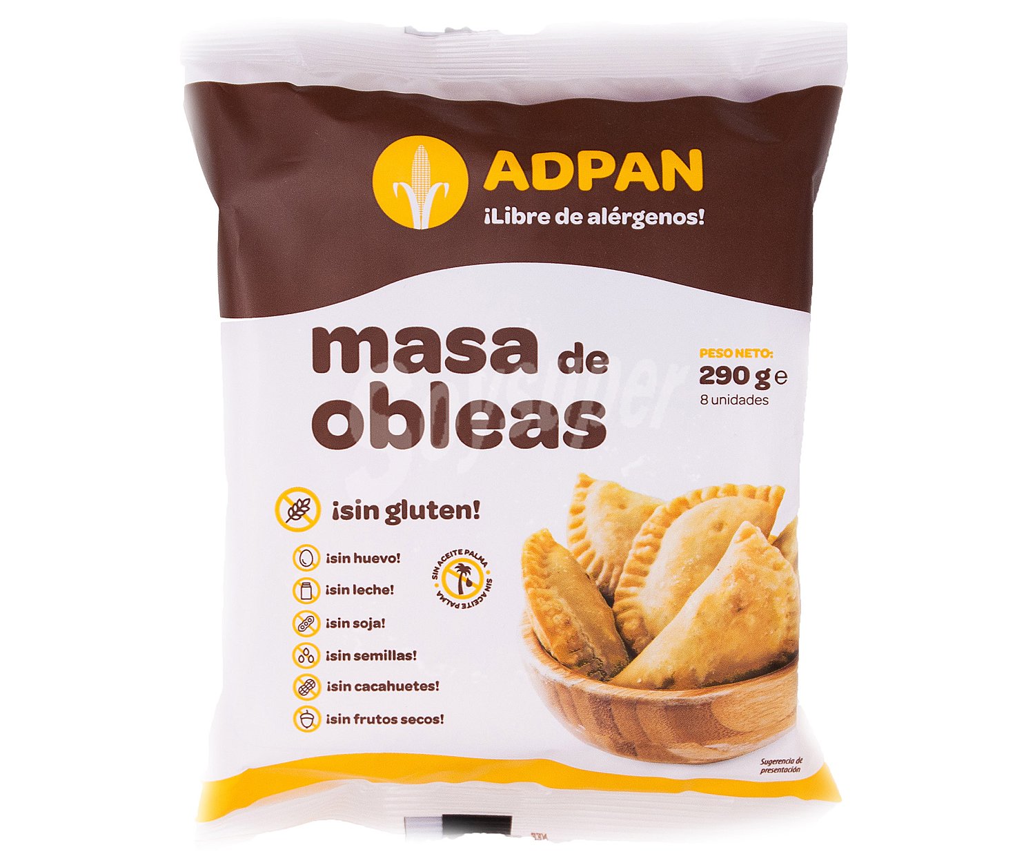 Masa de obleas (empanadillas), elaborada sin alérgenos y sin aceite de Palma