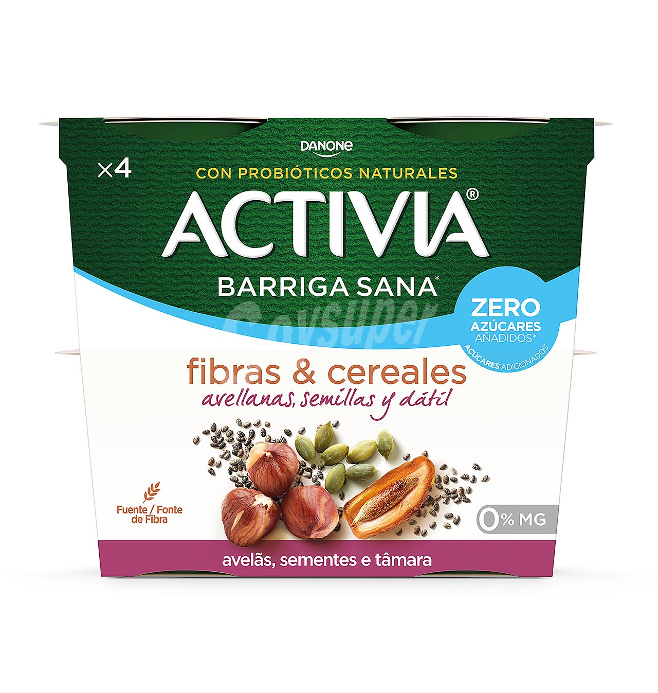 Activia zero danone avellanas, semillas y dátil