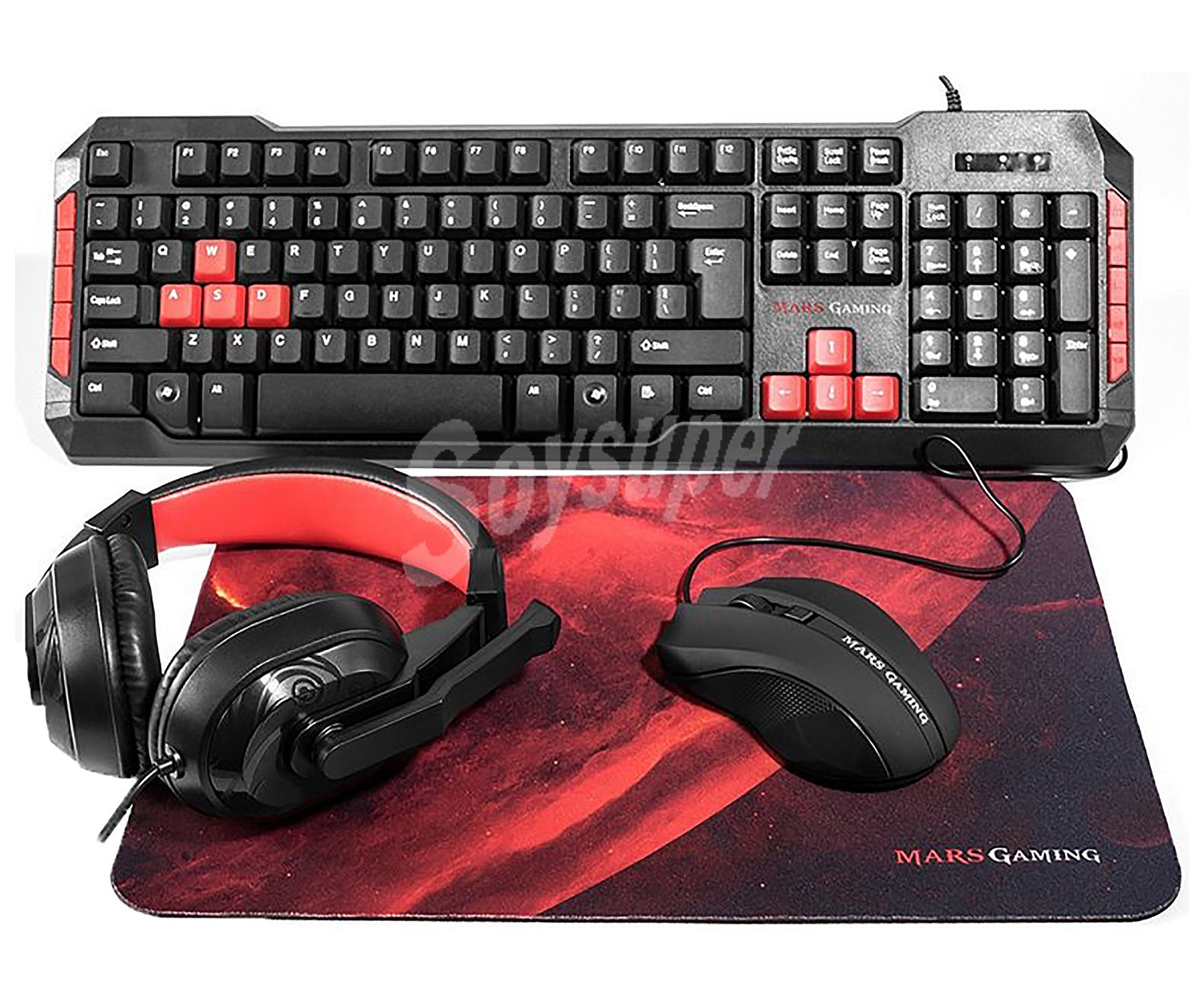 Set gaming mars MRCP1, teclado, ratón, auriculares y alfombrilla