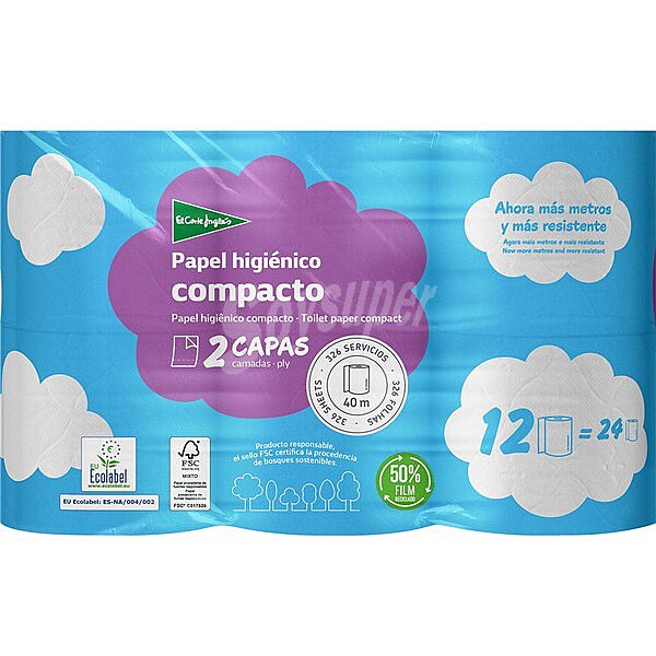 Papel higiénico compacto 2 capas