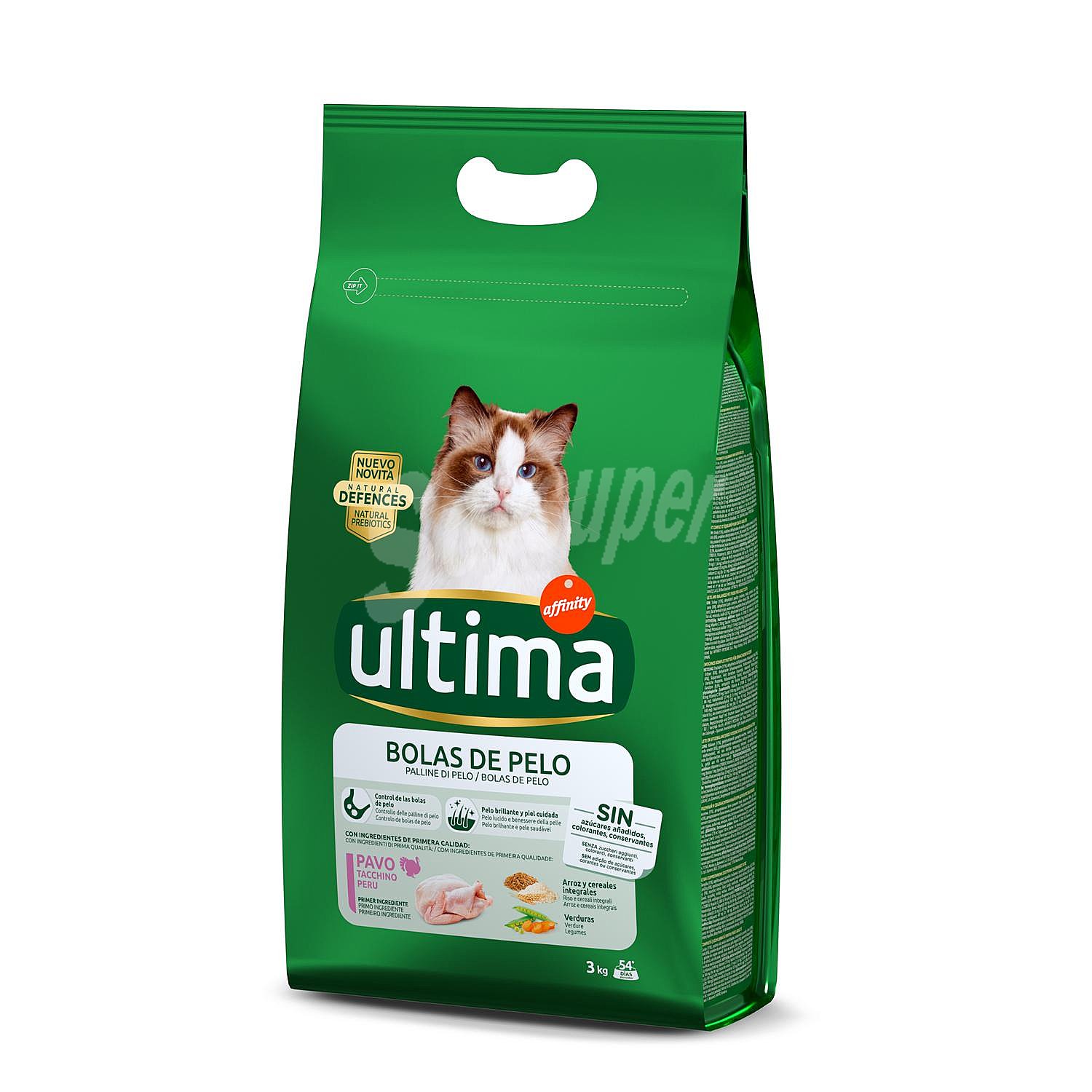 Hairball adult pienso para gatos adultos de 1-10 años rico en pavo, arroz y cereales para el control de las bolas de pelo