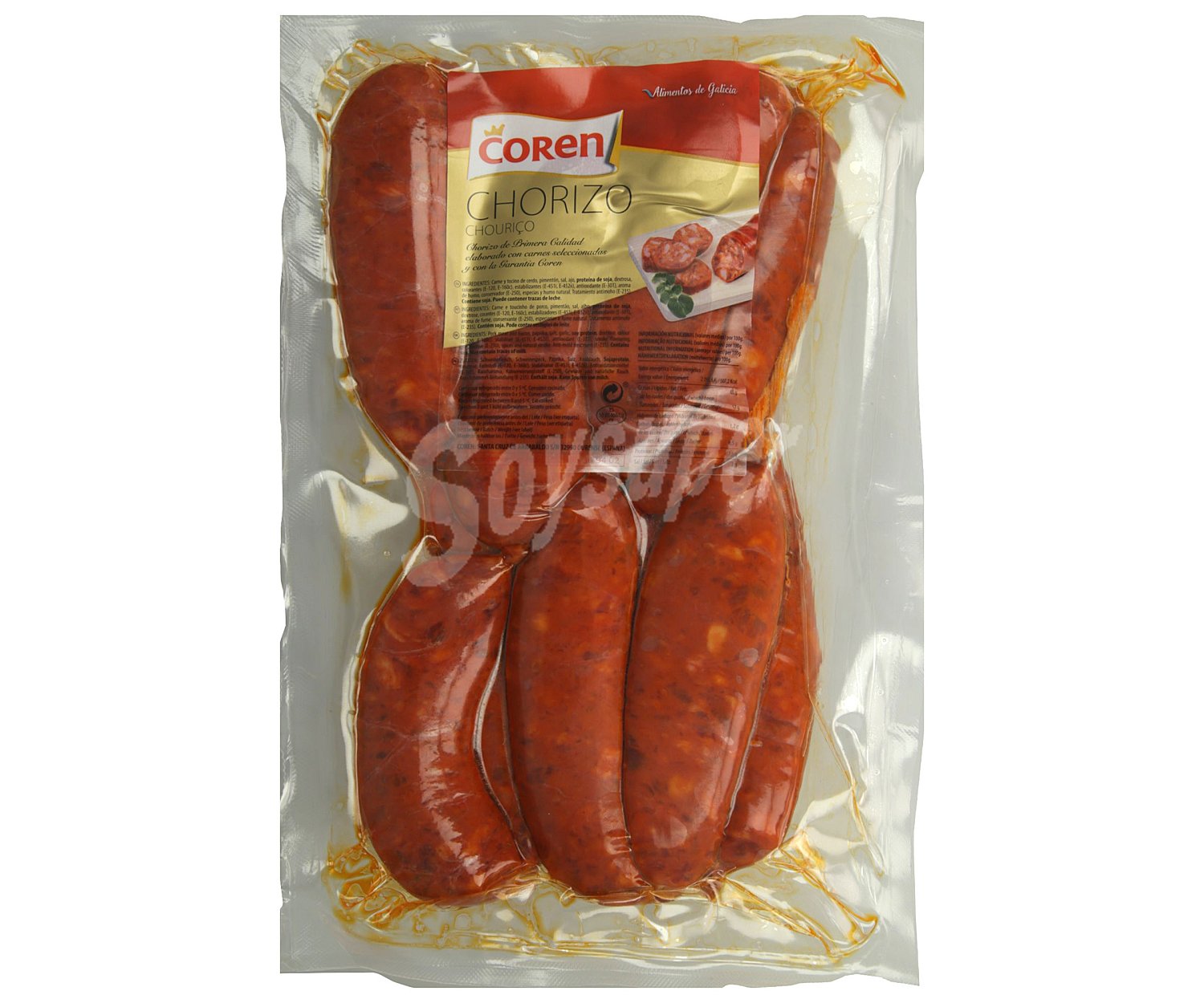 Chorizo gallego de primera calidad, envasado al vacio