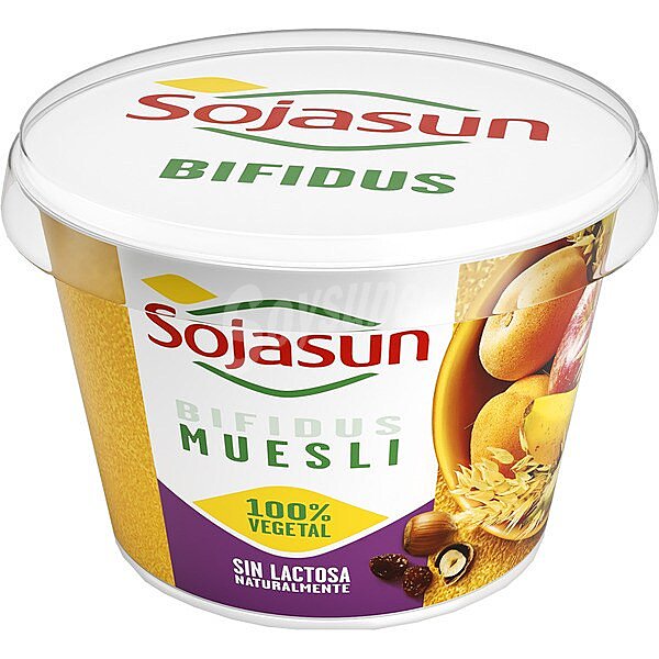 Especialidad vegetal de soja con fruta y muesli con bífidus sin lactosa