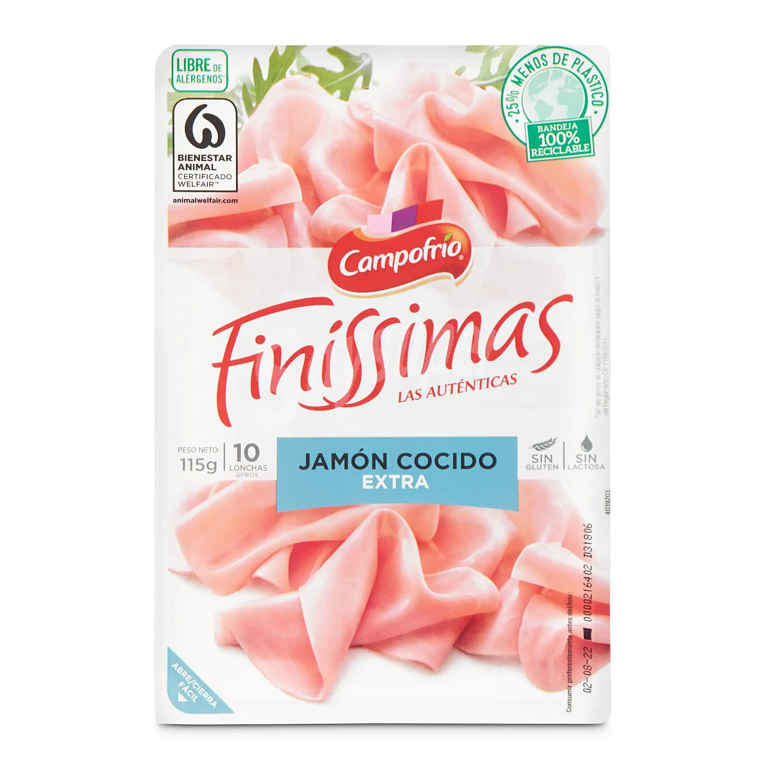 Jamón cocido en lonchas finas Campofrío - Finissimas sin gluten sin lactosa