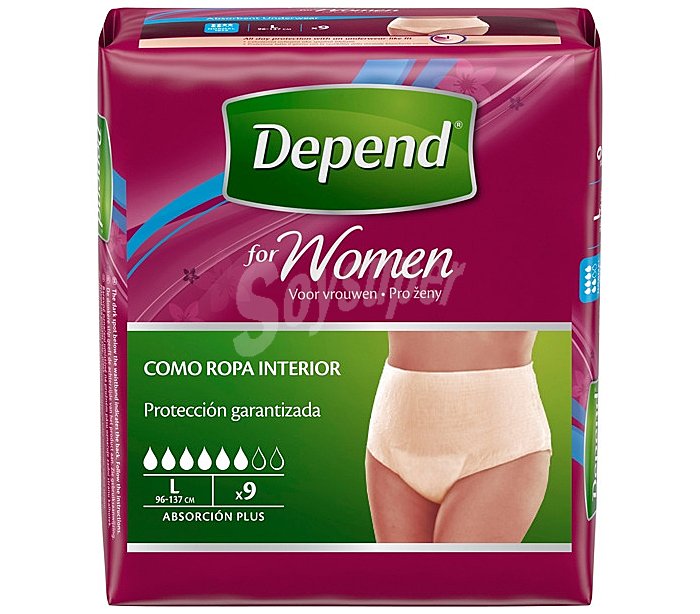 Pañal de incontinencia para mujer, talla L con absorción plus women