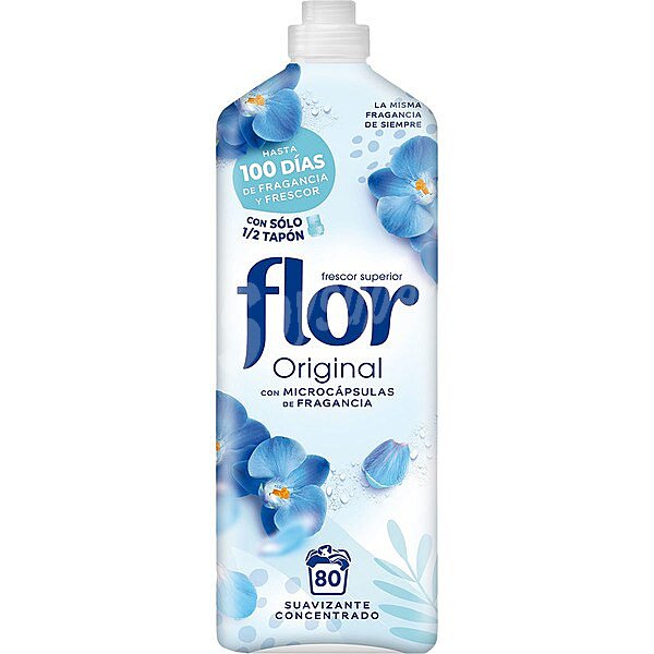 Suavizante concentrado con aroma a flor azul flor original 80 lav