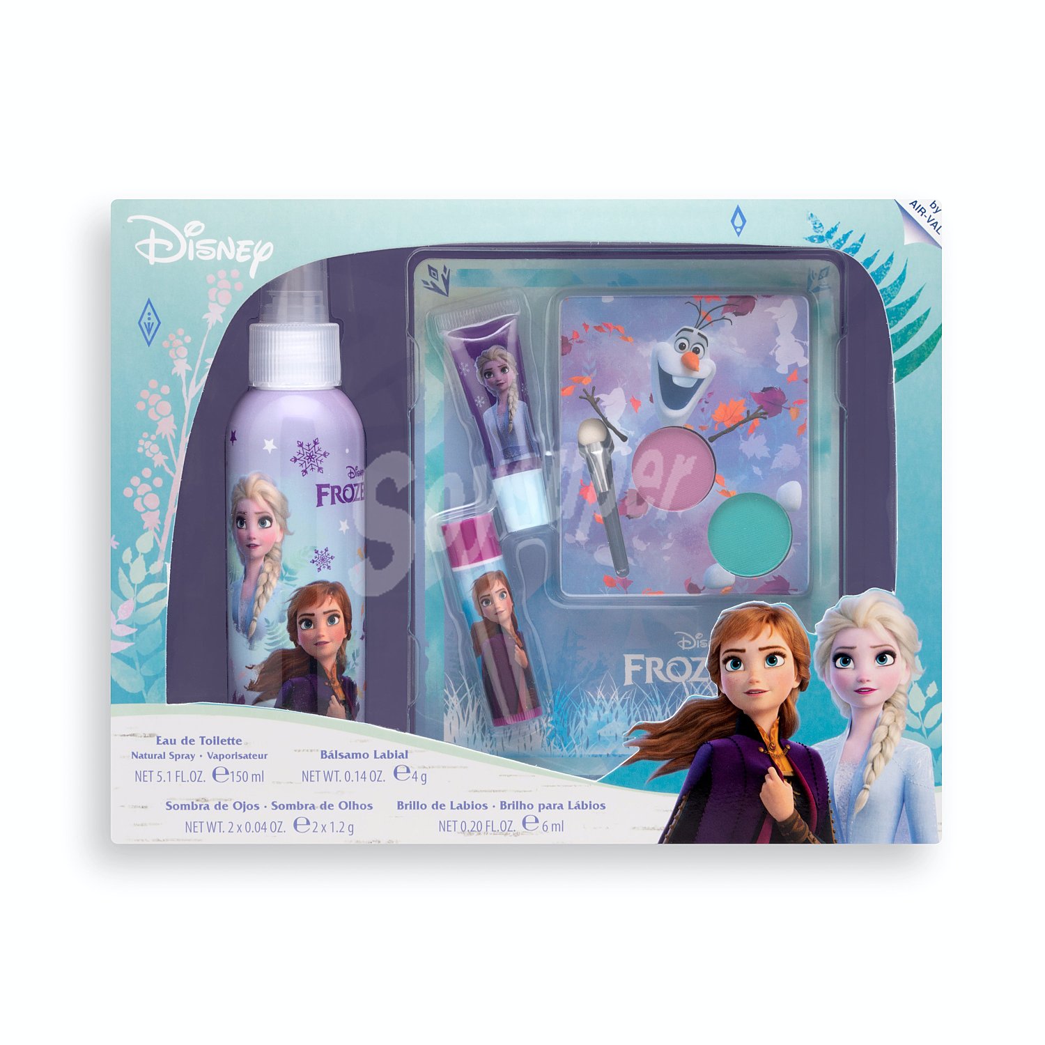 Lote infantil frozen fragancia vaporizador 150 ml + brillos de labios + lip balm + 2 sombras ojos + aplicador