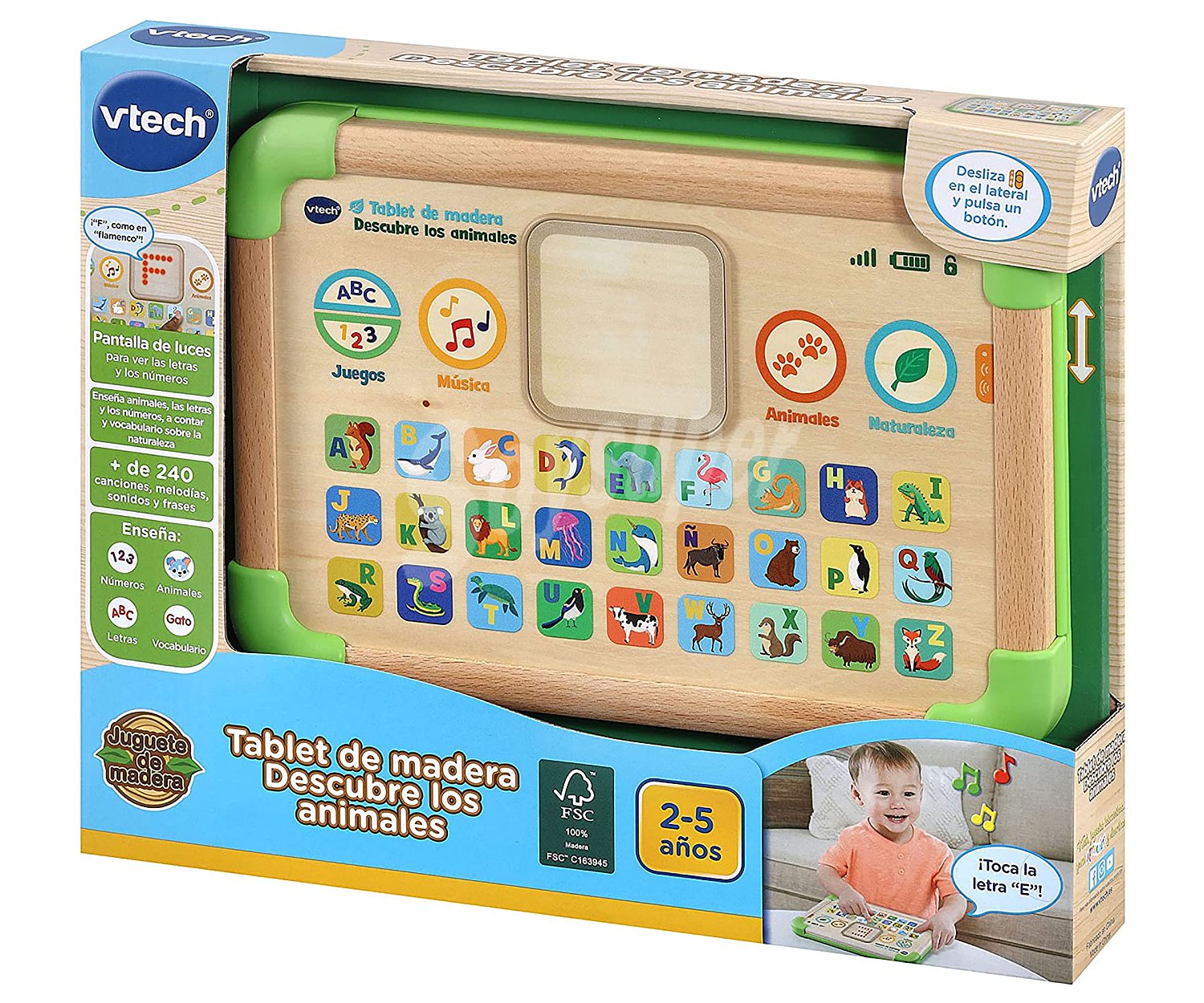 Tablet de madera Descubre los animales interactiva con 5 modos de juego, vtech.