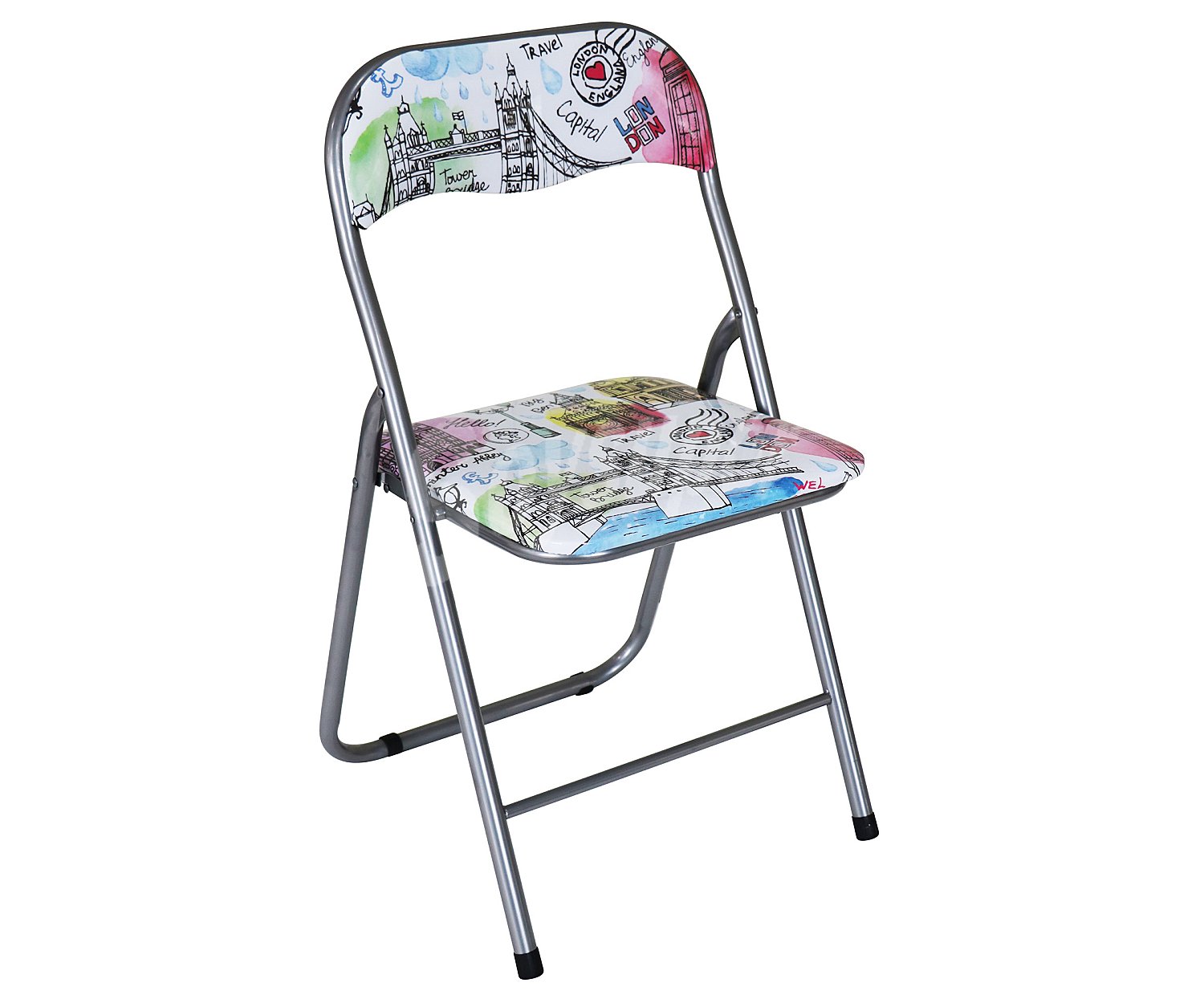 Silla plegable tubo de acero con asiento estampado alcampo