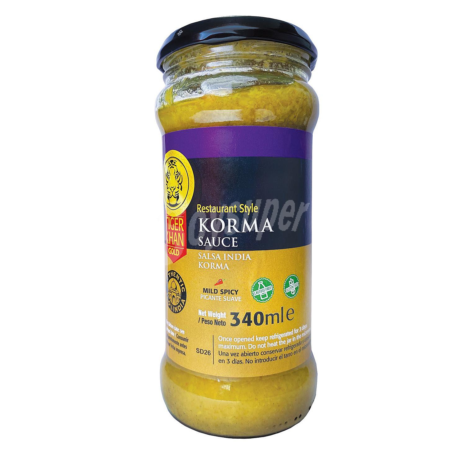 Salsa korma picante suave sin gluten y sin lactosa