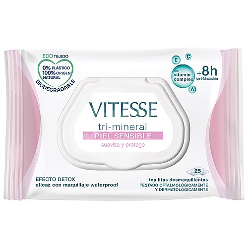 Vitesse Toallitas desmaquilladoras con vitamin complex y efecto detox, especiales para pieles sensibles vitesse