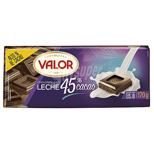 Valor Chocolate con leche 45% cacao sin gluten valor