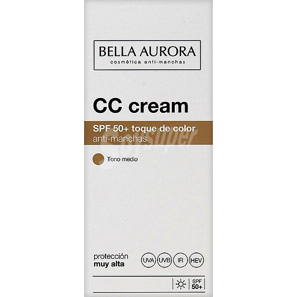 CC cream SPF 50+ toque de color anti-manchas tono medio protección muy alta