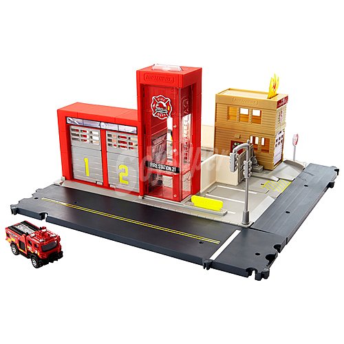 Escenario de juego con sonidos, bomberos conductores de acción, Matchbox mattel