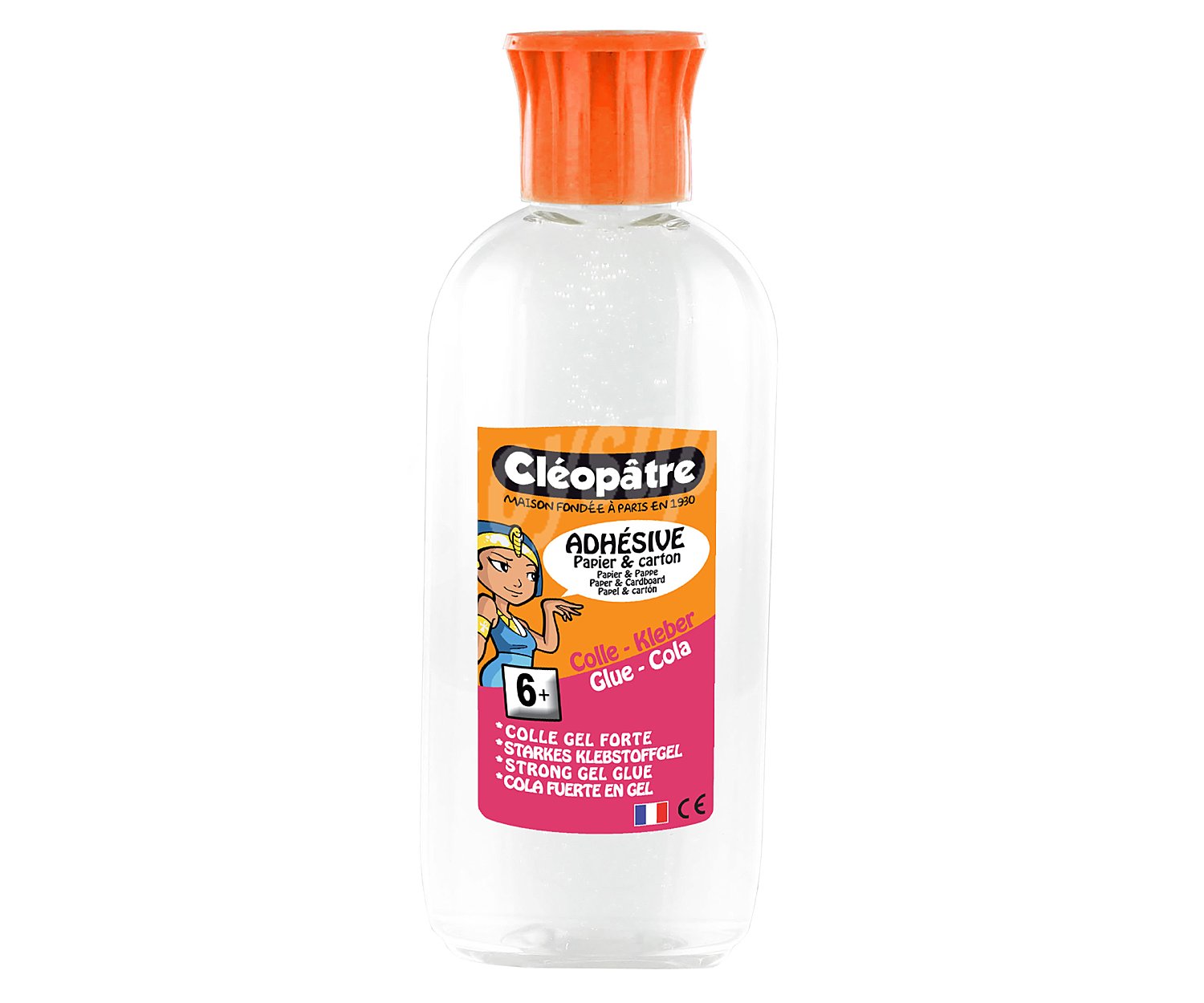 La cola transparente es una cola histórica de Cléopâtre, fabricada desde 1930. Esta compuesta de agua y pva. Pega tanto papel, celofan como cartones gruesos. No mancha ni abomba el papel. 100% sin solventes, sin Aldehído fórmico. Norma 71-3. , cleopatre