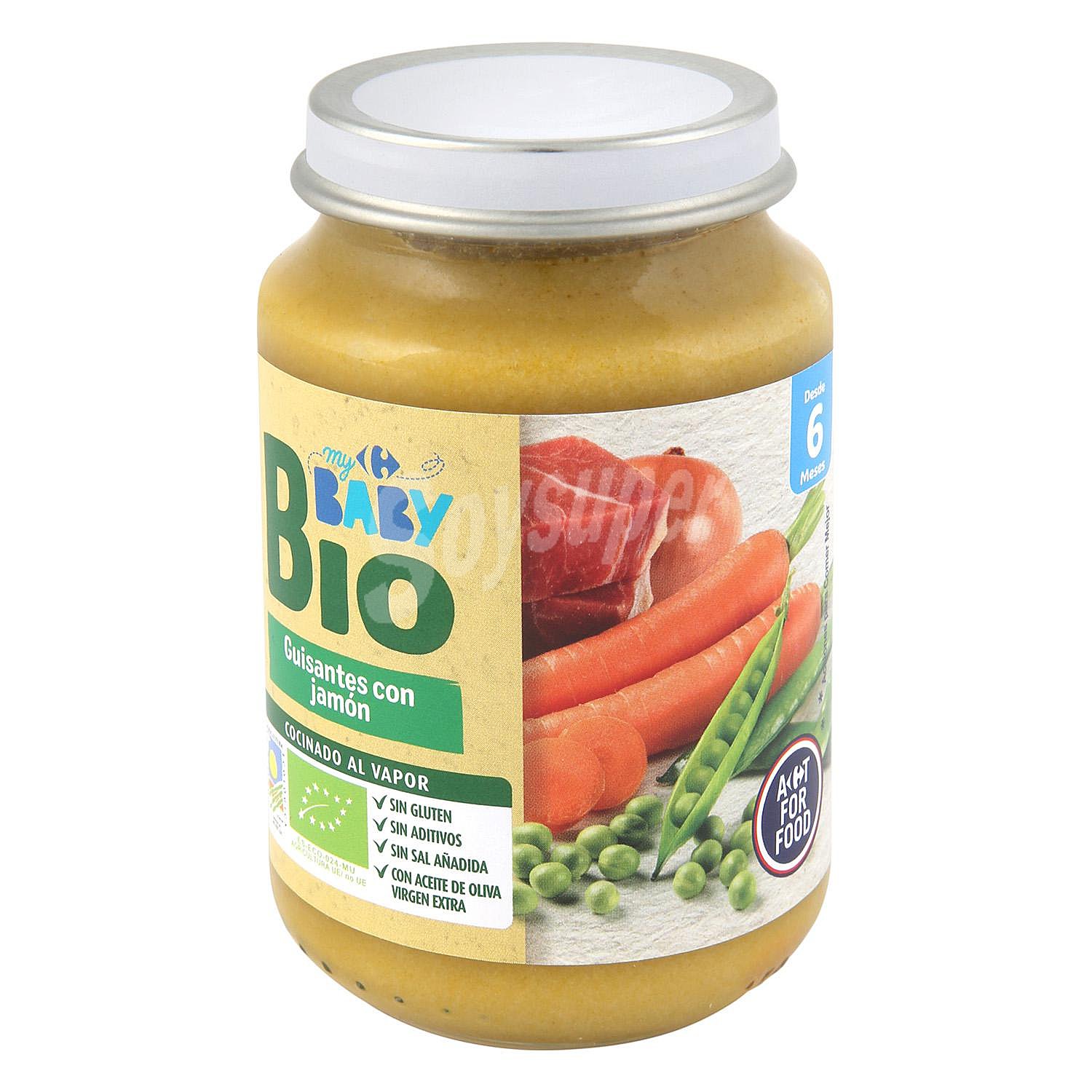 Tarrito de guisantes con jamón desde 6 meses ecológico Carrefour Baby Bio