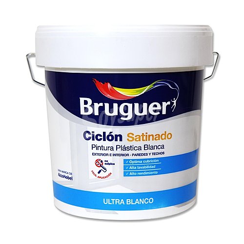 Pintura plástica interior-exterior, blanco satinado, bruguer Ciclon