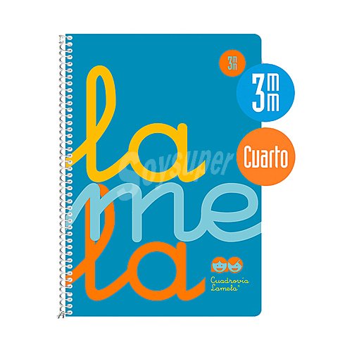 Cuaderno con tapas de pilipropileno color azul, tamaño cuarto, cuadroviía 3mm, 80 hojas, editorial lamela