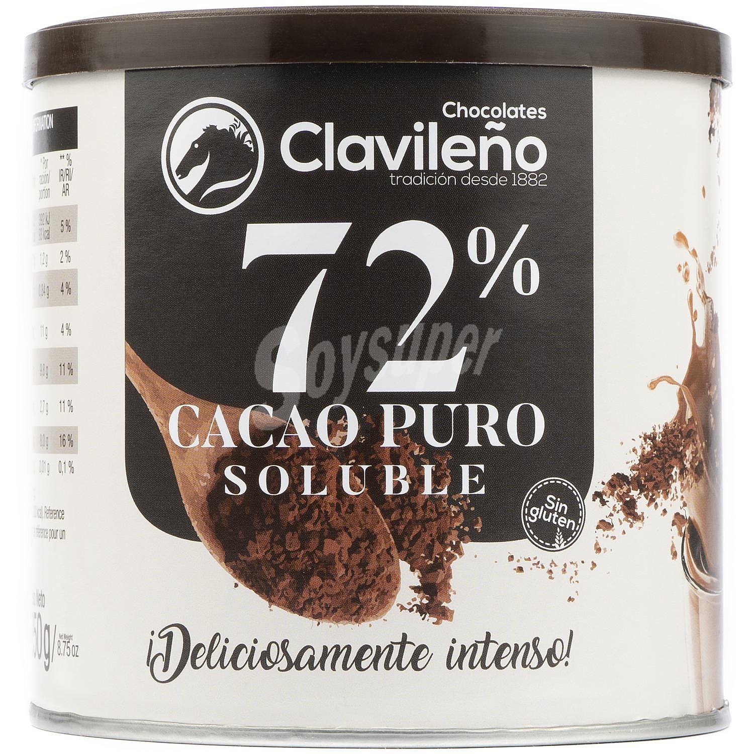 Cacao soluble 72% puro Clavileño sin gluten