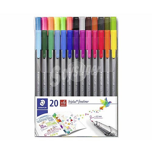 Estuche con 26 rotuladores de colores brillantes, trazado 0,3mm., Triplus fineliner, steadtler