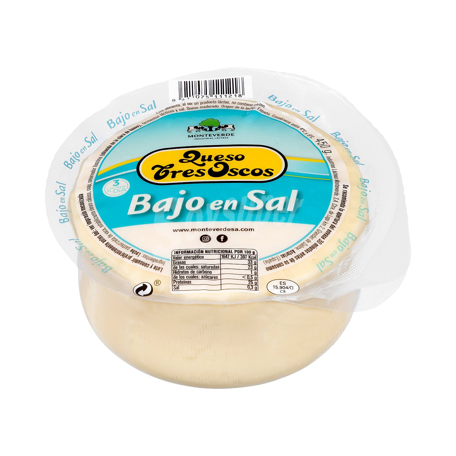 Queso de vaca bajo contenido en sal