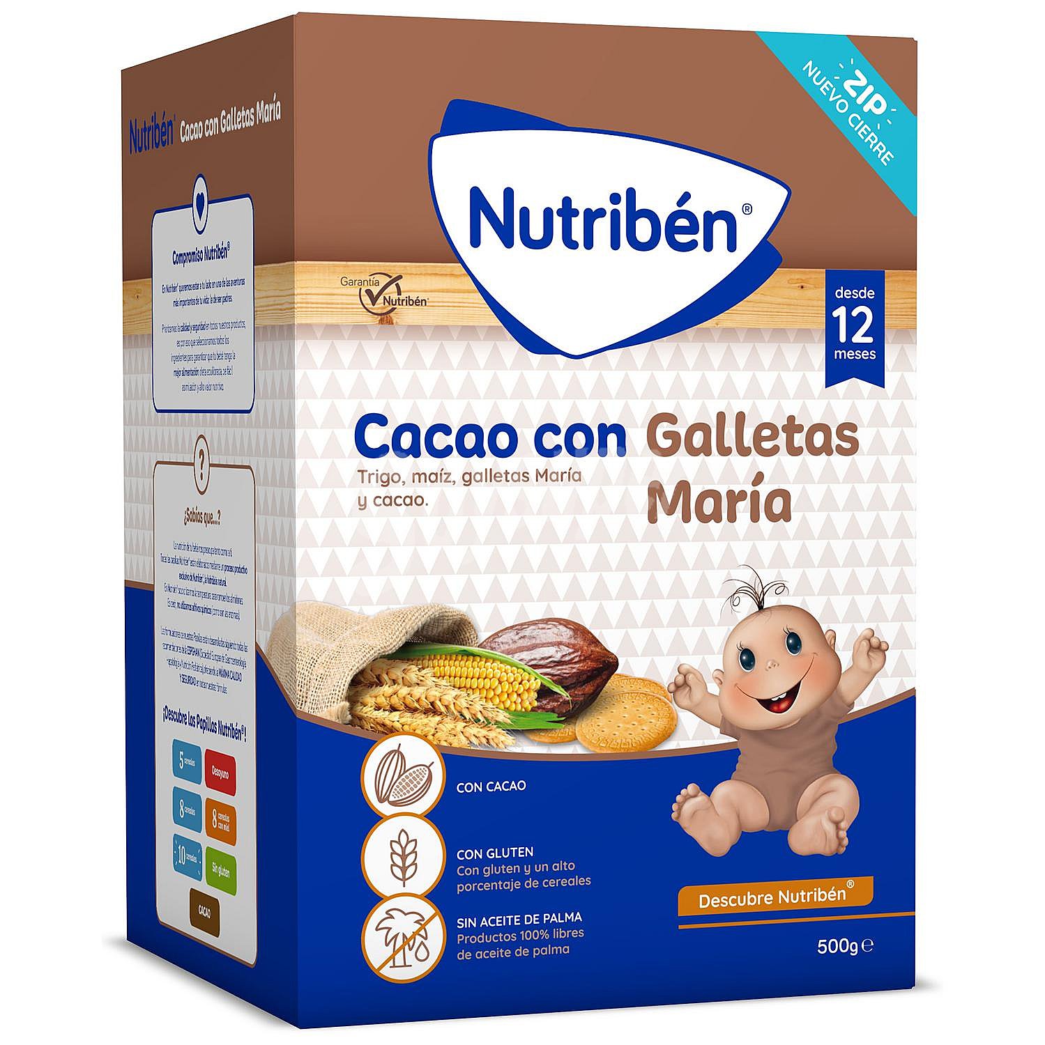 Papilla en polvo de cereales con cacao y galleta María, a partir de 12 meses